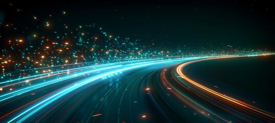 Abstract Light Trails and Starry Sky, a Fusion of Technology and Nature Creating a Dynamic Visual