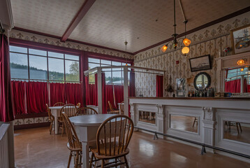 Interior of a historic saloon in Dawson City, Yukon, Canada
