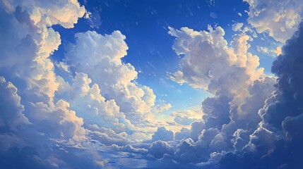 A beautiful blue sky with puffy white clouds.