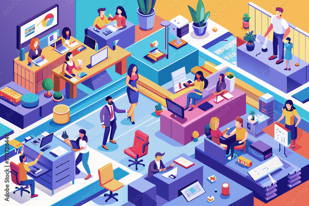 Leinwandbilder modern office environment illustrating diverse workers engaged in various tasks throughout a vibrant
