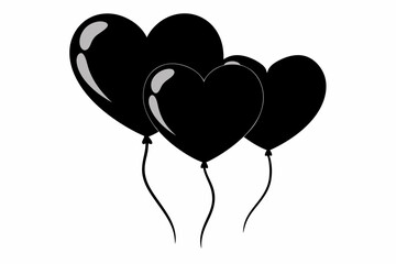 Heart balloons silhouette black vector art illustration 