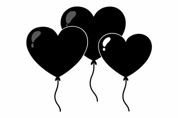 Heart balloons silhouette black vector art illustration 