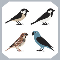 Set of Sparrow bird silhouette collection, Sparrow flying design, bird black silhouettes of different kinds sparrow vector flat isolated