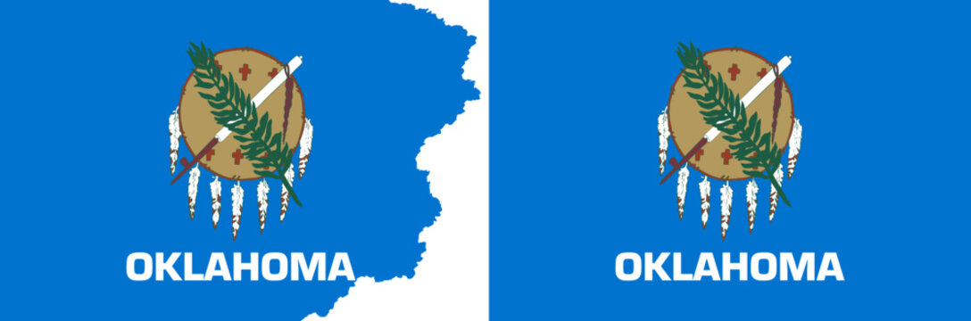 Oklahoma State flags vector. Standard flag and with torn edges