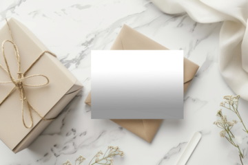 PNG flatlay gift card mockup, transparent design