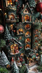 Fototapeta premium Intricately Designed Christmas Advent Calendar with Festive Miniature Scenes for Holiday Cheer