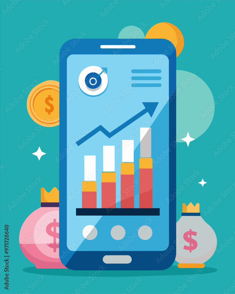 Poster a screen grab of a mobile banking app displaying a significant increase in savings balance.. vector 