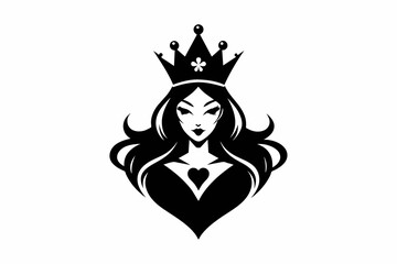 Hearts queen silhouette logo black vector art illustration 