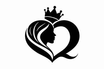 Hearts queen silhouette logo black vector art illustration 