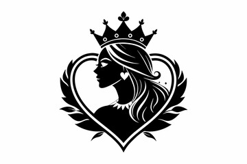 Hearts queen silhouette logo black vector art illustration 