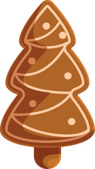 Gingerbread cookie representing christmas tree with white icing and no background