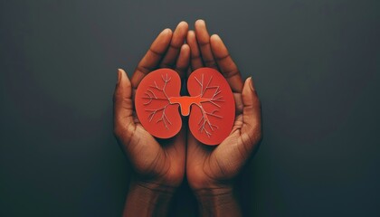 Hands holding a paper cutout shaped like kidney adrenal gland, raising awareness for adrenal health