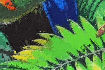 Fototapeta premium Oil paintings and various flowers, tigers, leaves, marine creatures, forests, parrots, bison, beauty