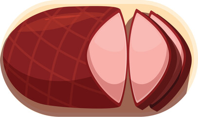 Obraz premium Appetizing smoked ham with slices lying on a wooden cutting board