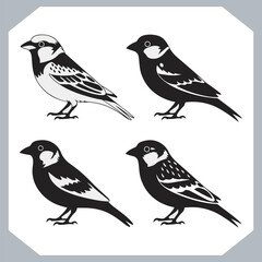 Set of Sparrow bird silhouette collection, Sparrow flying design, bird black silhouettes of different kinds sparrow vector flat isolated