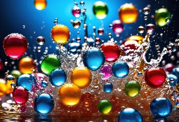 dynamic glass container showcasing vibrant soda explosion vivid colors bubbles, carbonation, fizzy, colorful, bright, sparkling, energetic, refreshing