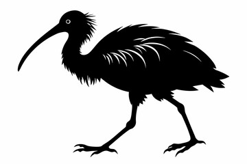 Walking ibis bird silhouette black vector art illustration 