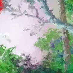 Oil paintings and various flowers, leaves, birds, lotus leaves, lotus flowers, parrots, forests, streams, beautiful scenery