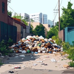 Overflowing Recycling Bin with Littered Street Scene