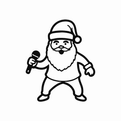 Singing Santa Claus with a microphone and a cheerful expression on a white background with copy space