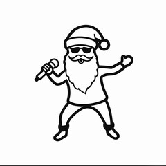 Cool Santa Claus singing with a microphone in sunglasses on a white background with copy space
