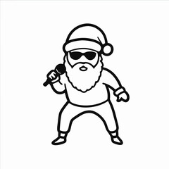 Singing Santa Claus with sunglasses holding a microphone on a white background with copy space