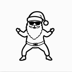 Obraz premium Dancing Santa Claus in sunglasses striking a fun pose on a white background with copy space
