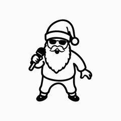 Fototapeta premium Cool Santa Claus singing with a microphone on a white background with copy space