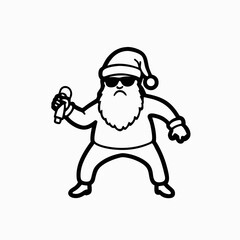 Fototapeta premium Singing Santa Claus with sunglasses holding a microphone on a white background with copy space 