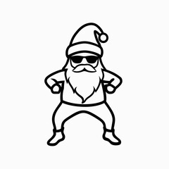 Fototapeta premium Dancing Santa Claus in sunglasses striking a pose on a white background with copy space 