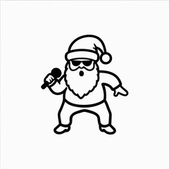 Naklejka premium Cool Santa Claus singing with a microphone on a white background with copy space