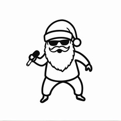 Obraz premium Singing Santa Claus with sunglasses holding a microphone on a white background with copy space