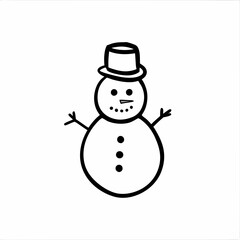 Simple snowman with a hat and cheerful expression on a white background for winter holiday theme
