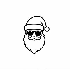 Obraz premium Charming Santa Claus head with sunglasses and a festive hat in a sleek line art style 