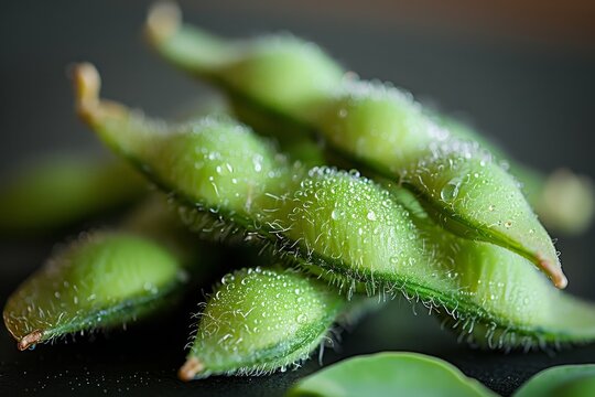 Close Up Green Edamame Beans Pods, Selective Focus, Healthy Food Background, Fresh Vegetables, Macro