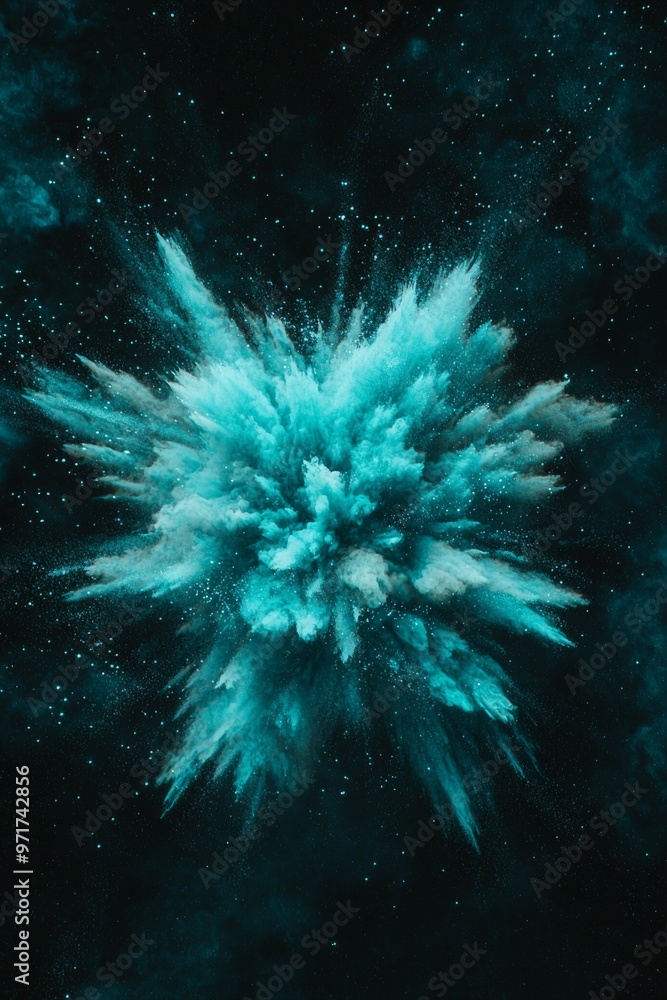 Aufkleber witness the dazzling eruption of turquoise particles exploding with glowing dust, dynamically spread