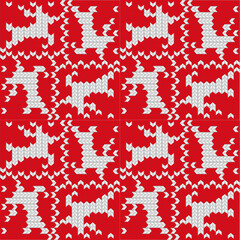 Knitted ornament Christmas ugly sweater seamless pattern design for unisex wear, printable cards, party posters, banners, sublimation. Vector illustration EPS10. Red and white colors.