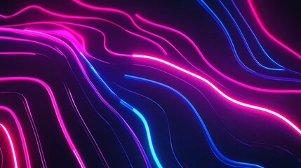 Obraz premium Abstract digital art with pink and blue neon light lines.