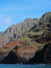 Nepali Coastline in Kauai, Hawaii with the ocean from a boat