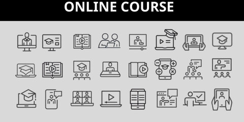 Online course icon collection set. Containing online, course, learning, education, machine learning, presentation, class icon