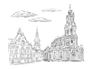 Germany hand drawn landmark Theaterplatz in Dresden vector