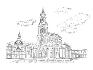 Germany hand drawn landmark Theatre Square in Dresden vector