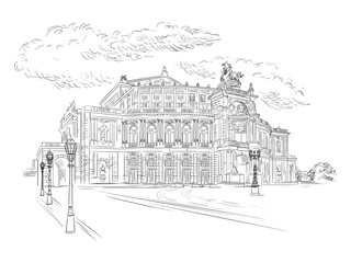 Germany engraving landmark Semper Opera House in Dresden vector