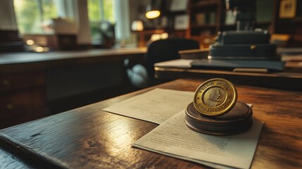 Obraz premium brass legal seal on an office desk