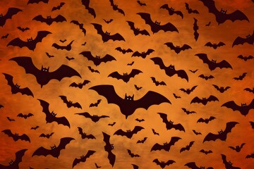 Dynamic black bat pattern on vibrant orange background evokes Halloween chaos