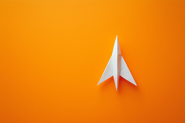 origami White ,airplane soaring upwards, orange background