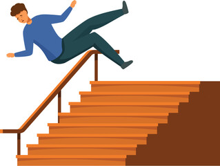 Young man is falling down some stairs with a railing, he is hurt and needs help © nsit0108
