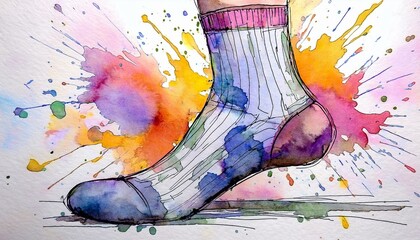 Fototapeta premium watercolor painted sock in happy colors