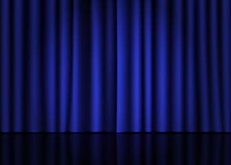 A scene with a blue curtain. Plush velvet curtain for circus, theater, stage and club. Vector illustration.