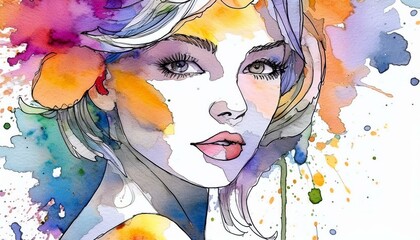 portrait of a woman with makeup, watecolor card